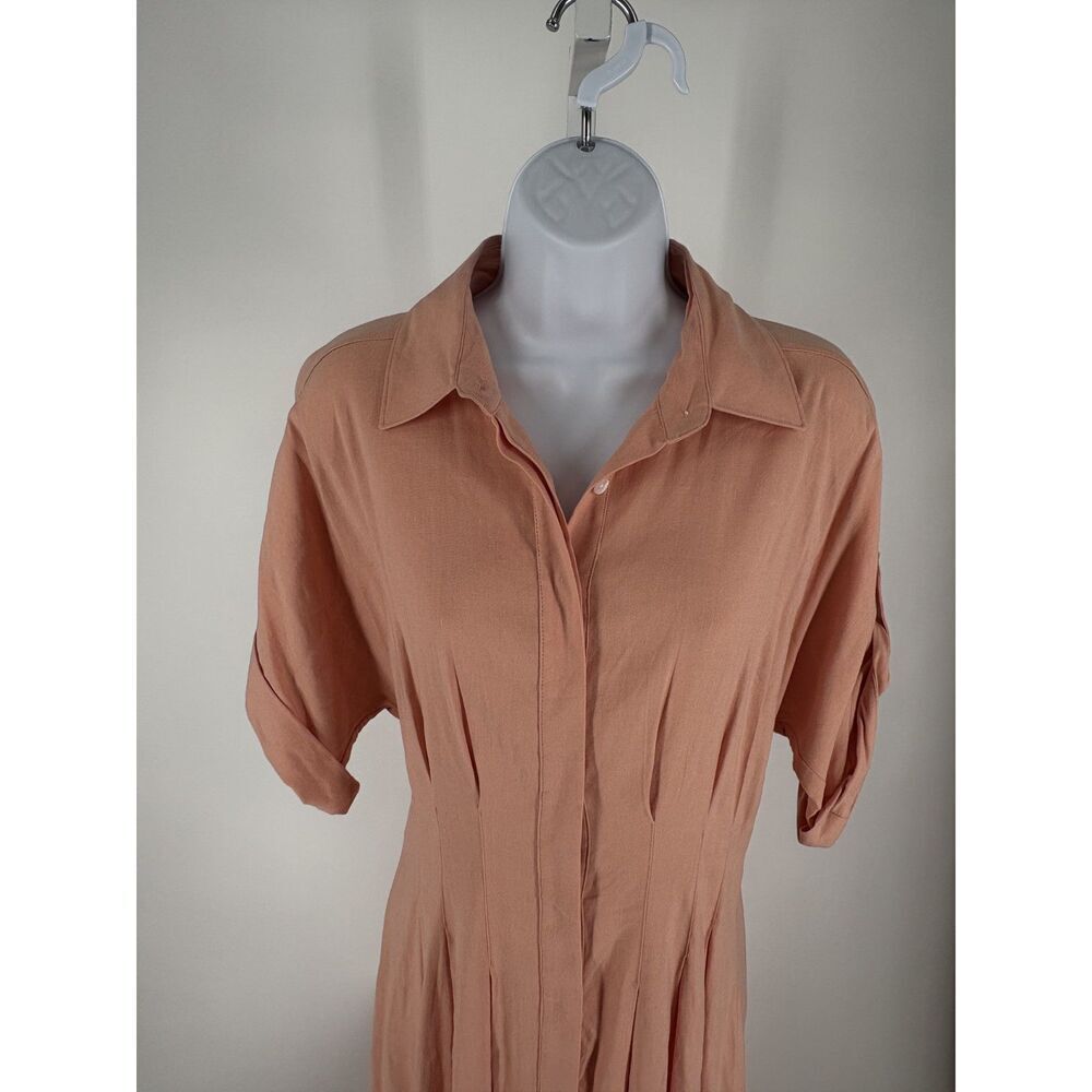 Veronica Beard Blush Pink Pleated Shirt Dress | Button Front Mid - Picture 9 of 12